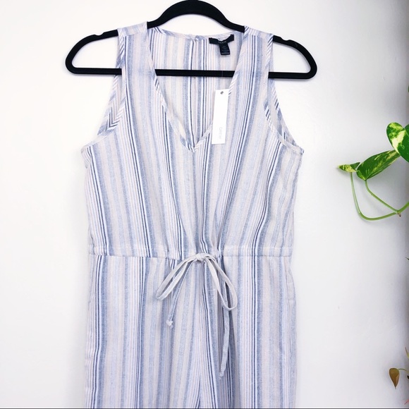 Anthropologie Pants - Anthropologie DREW Stripe Jumpsuit Tan Blue XS NWT